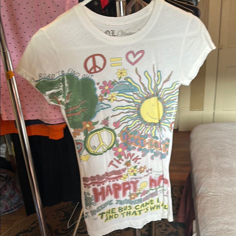 L.O.L. Vintage White Short Sleeve Tee with Graphic Design